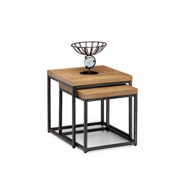 Julian Bowen Grain Brooklyn Square Oak Nesting Lamp Tables