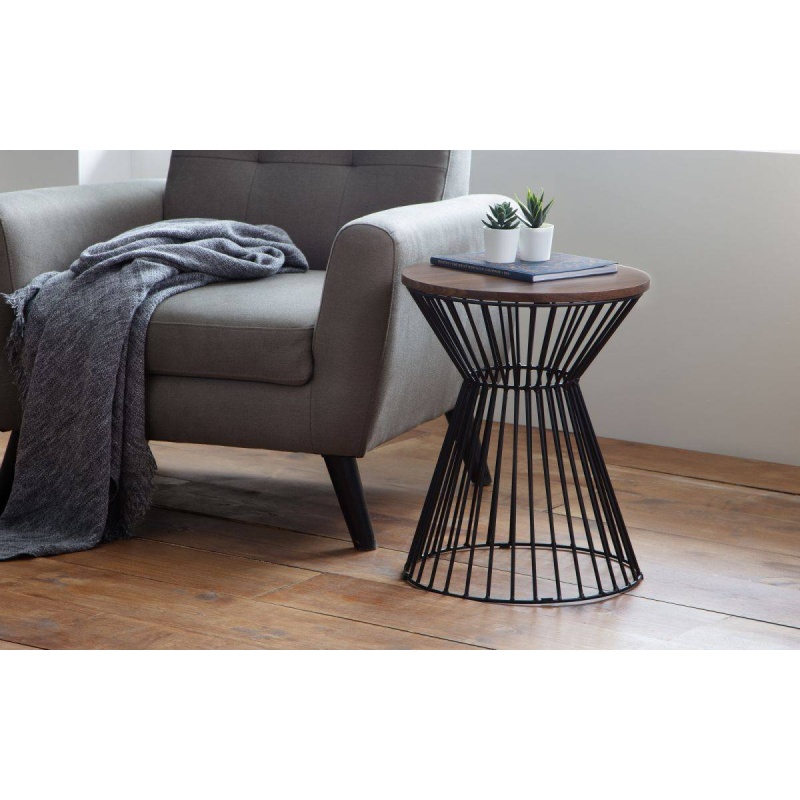 Julian Bowen Black Jersey Round Wire Lamp Table - Walnut