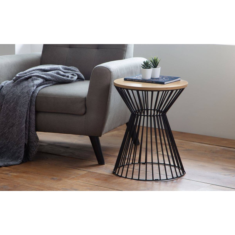 Julian Bowen Black Jersey Round Wire Lamp Table - Euro Oak