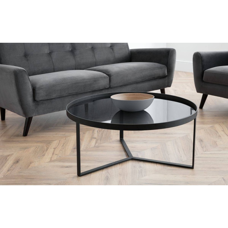 Julian Bowen Black Loft Round Coffee Table - Smoked Glass