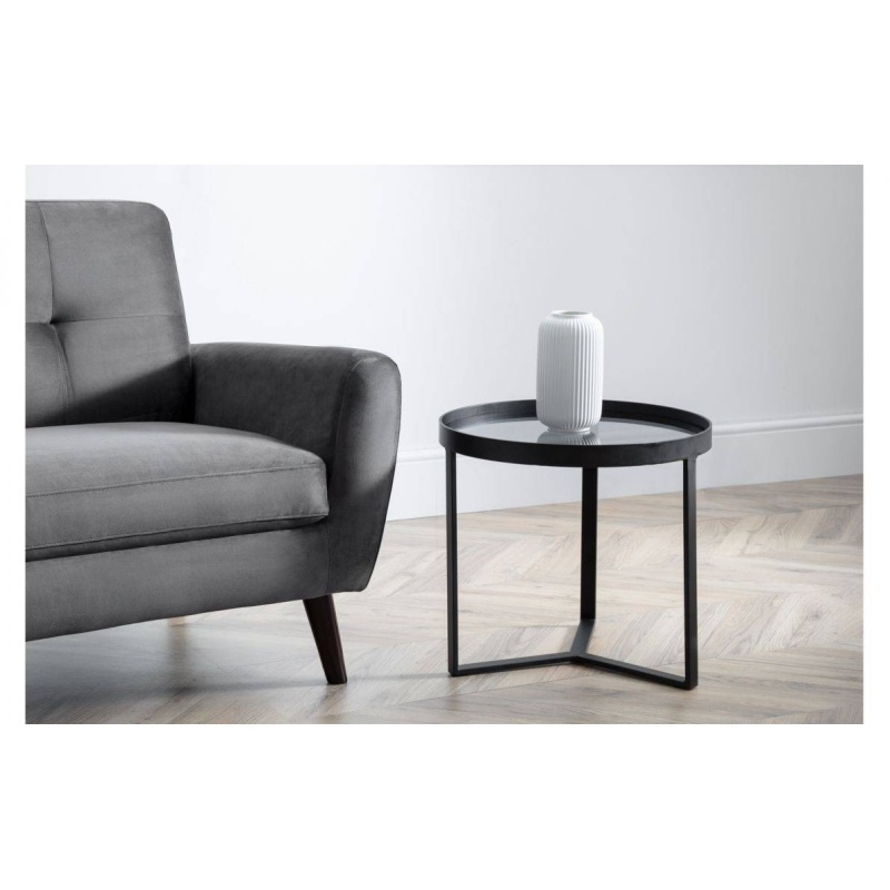 Julian Bowen Black Loft Round Lamp Table - Smoked Glass