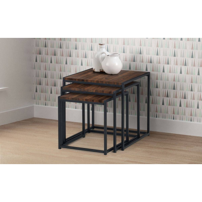 Julian Bowen Black Tribeca Nest Of 3 Tables - Walnut