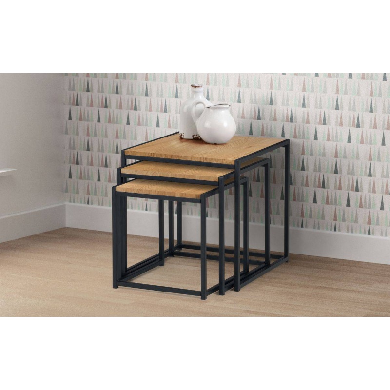 Julian Bowen Black Tribeca Nest Of 3 Tables - Euro Oak