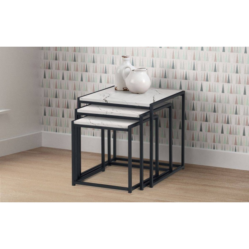 Julian Bowen White Tribeca Nest Of 3 Tables - Marble