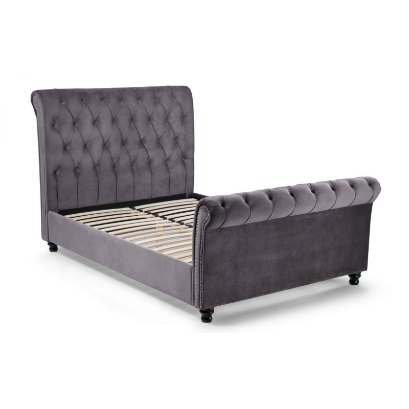 Julian Bowen Valentino Velvet Sleigh Bed - Grey VAL001