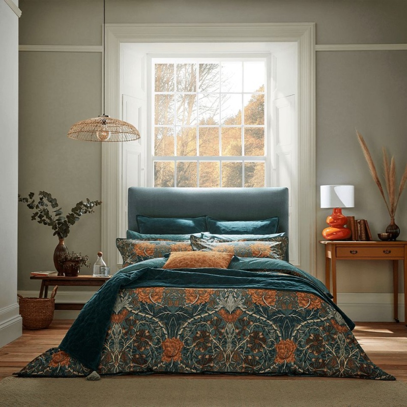 Morris & Co Honeysuckle & Tulip Duvet Cover Mulberry & Teal