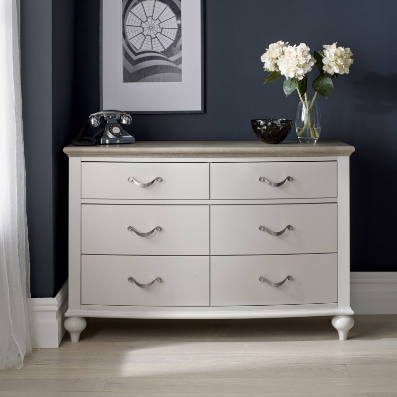 Bentley Designs Grey Montreal 6 Drawer Wide Chest - Washed Oak And Soft