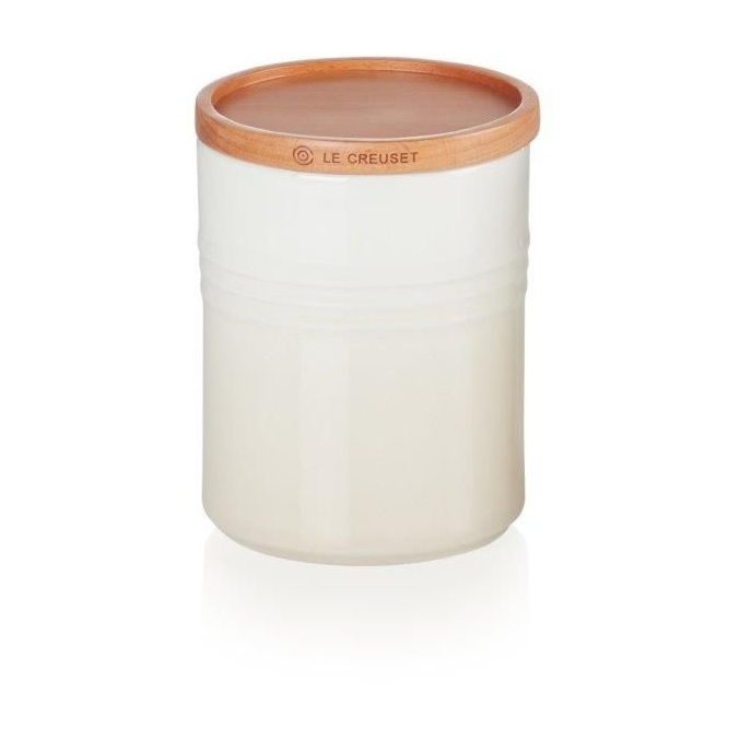 Le Creuset Medium Storage Jar With Wood Lid Meringue