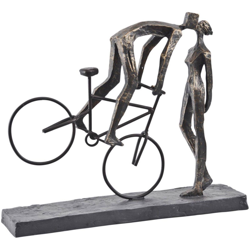 Libra Antique Bronze Kissing Couple On Bike Sculpture