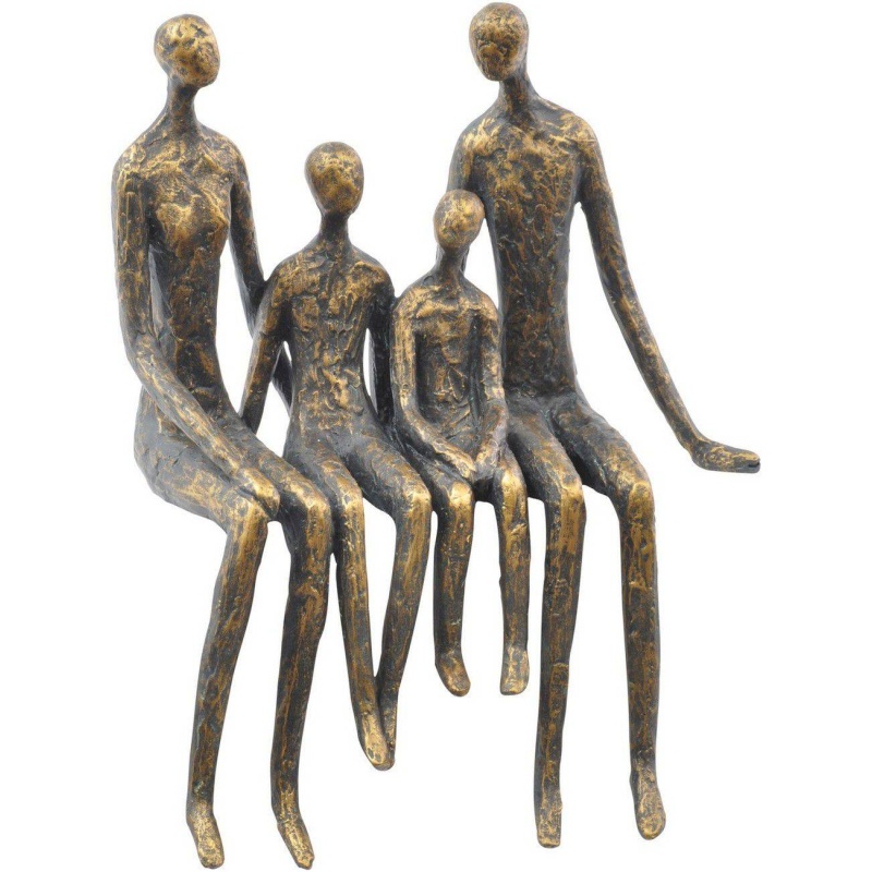 Libra Bronze Sitting Family Of Four Shelf Sculpture