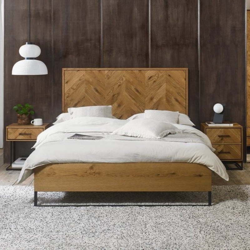 Bentley Designs Vaughan Chevron Oak Panel Bed Frame - Double
