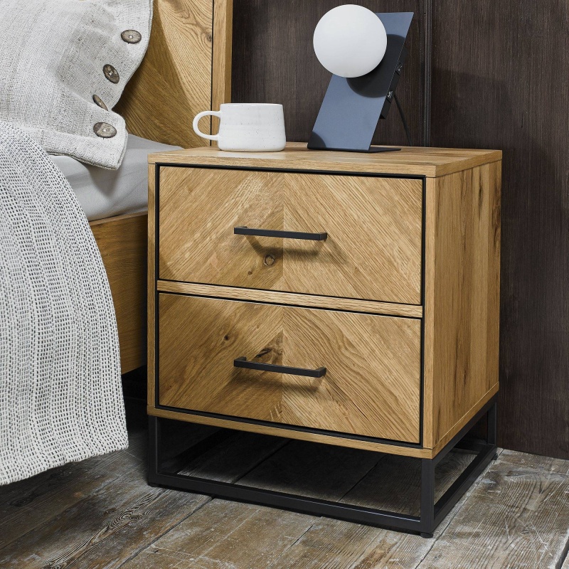 Bentley Designs Vaughan Chevron Oak 2 Drawer Nightstand
