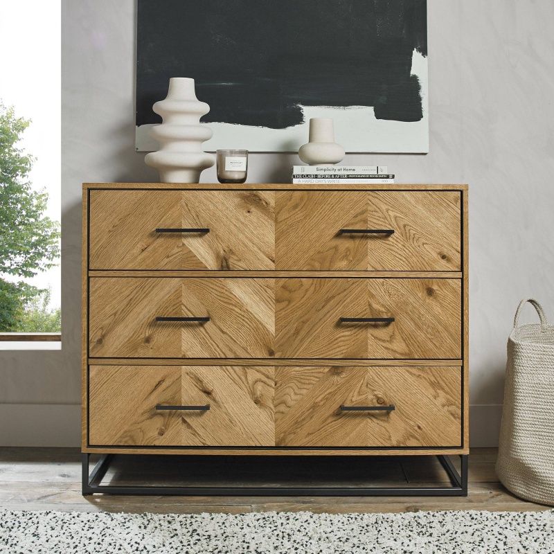 Vaughan Chevron Oak 3 Drawer Chest