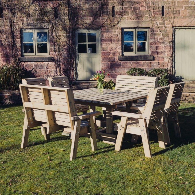 Churnet Valley Churnet Valley Ergo 8 Seater Square Set - 4 x Chairs & 2 x Benches