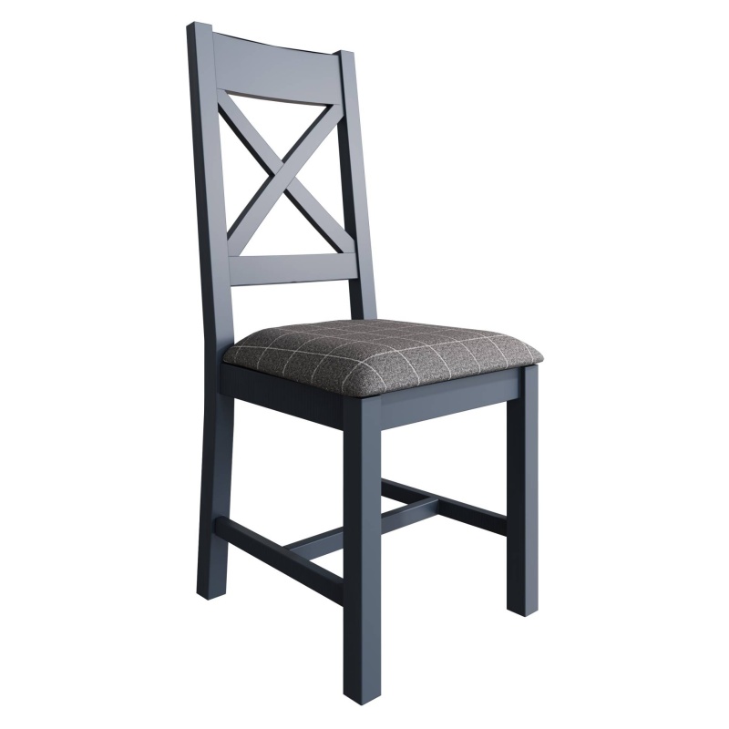 Hexham Painted Blue Cross Back Dining Chair Grey Check