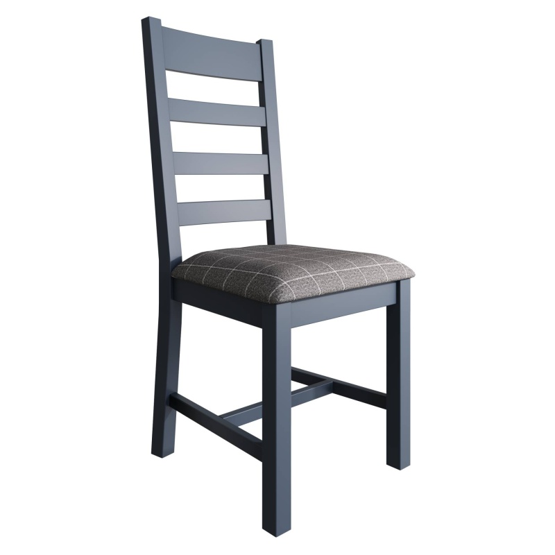 Hexham Painted Blue Slatted Dining Chair Grey Check
