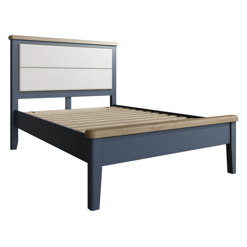 Hexham Painted Blue Bed With Fabric Headboard & Low End Footboard Set