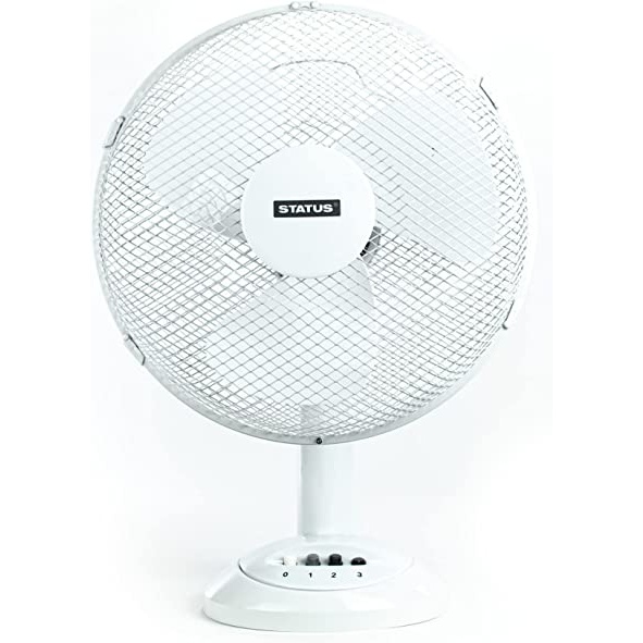 Status 12-inch Oscillating White Desk Fan