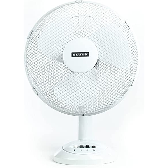 Status White 12-Inch Oscillating Desk Fan