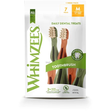 Whimzees 7 Pack Toothbrush Dog Dental Treat - Medium