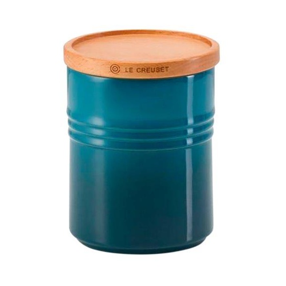 Le Creuset Medium Storage Jar With Wood Lid Deep Teal