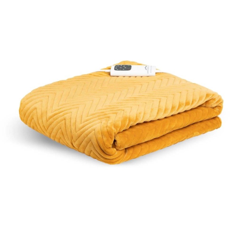 Dreamland 16847B Relaxwell Deluxe Velvet Herringbone Heated Throw - Mustard