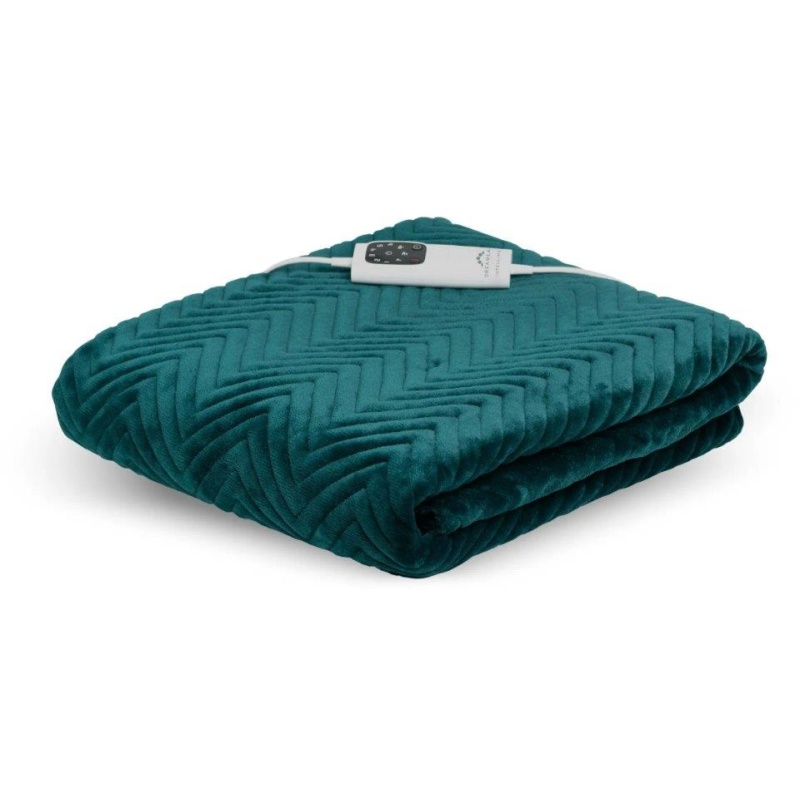 Dreamland 16892B Relaxwell Deluxe Velvet Herringbone Heated Throw - Emerald Green