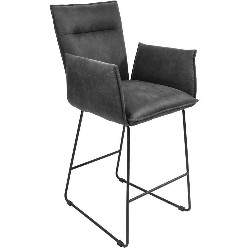 Manhattan Bar Stool With Arms Grey Suede