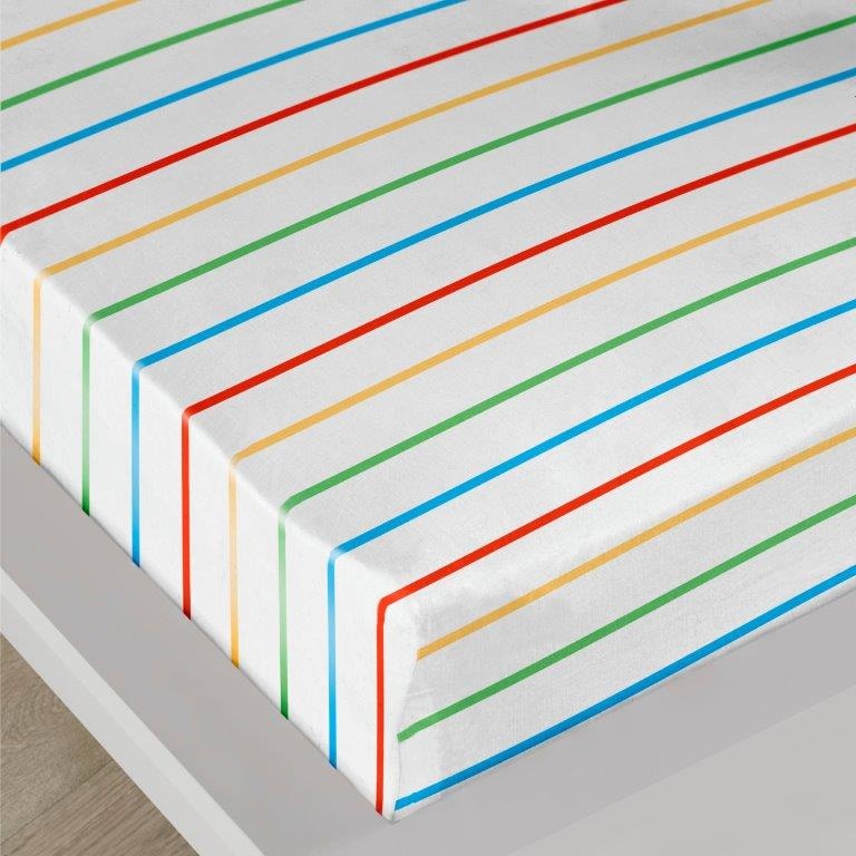 Bedlam - Rainbow Striped Bed Sheet - Single Fitted Sheet (190 x 90 x 28cm) - Rainbow Bedding - Multi-Colour Stripe Bed Sheet in White - Single Fitted Sheet with Stripes - Matching Bedding Available - Image 4