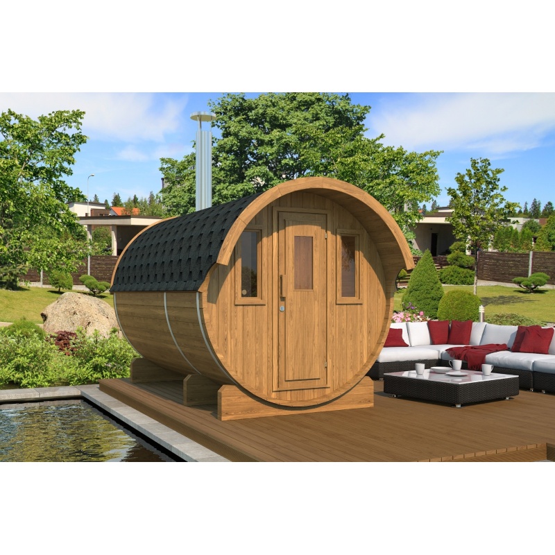 Gardenhouse24 Barrel Sauna 330 with Overhang