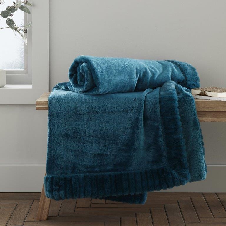 Catherine Lansfield Light/Green Velvet And Fur Throw Teal