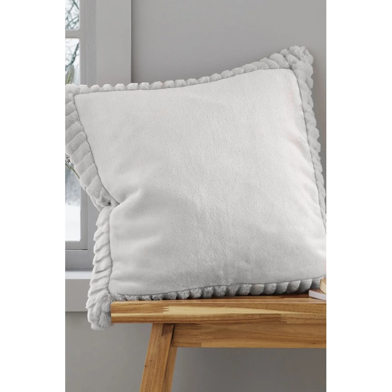 Catherine Lansfield Velvet & Fur Cushion Silver Grey