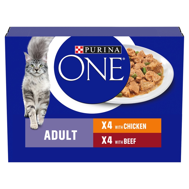 Purina One Adult Cat Food Chicken And Beef Cat Food - 8 x 85g