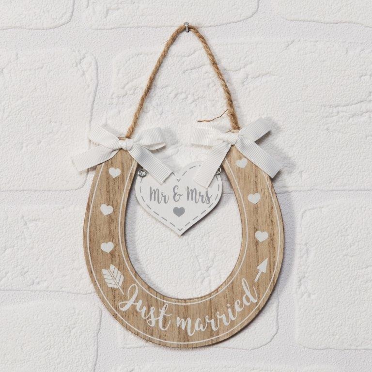 Celebrations Wedding 'Mr & Mrs' 'Just Married' Wooden Horseshoe With Hearts - Image 4