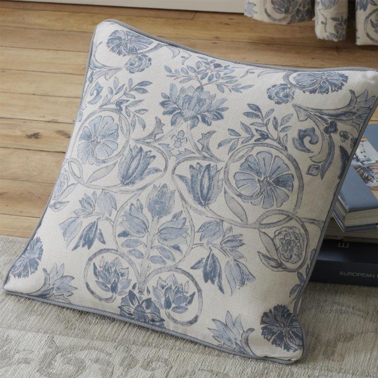 Dreams And Drapes Blue Averie Piped Edge Filled Cushion