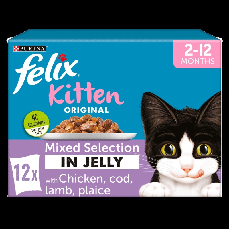 Felix Original Kitten Mixed Selection in Jelly (Chicken, Cod, Lamb, Plaice) Wet Cat Food - 12x100g