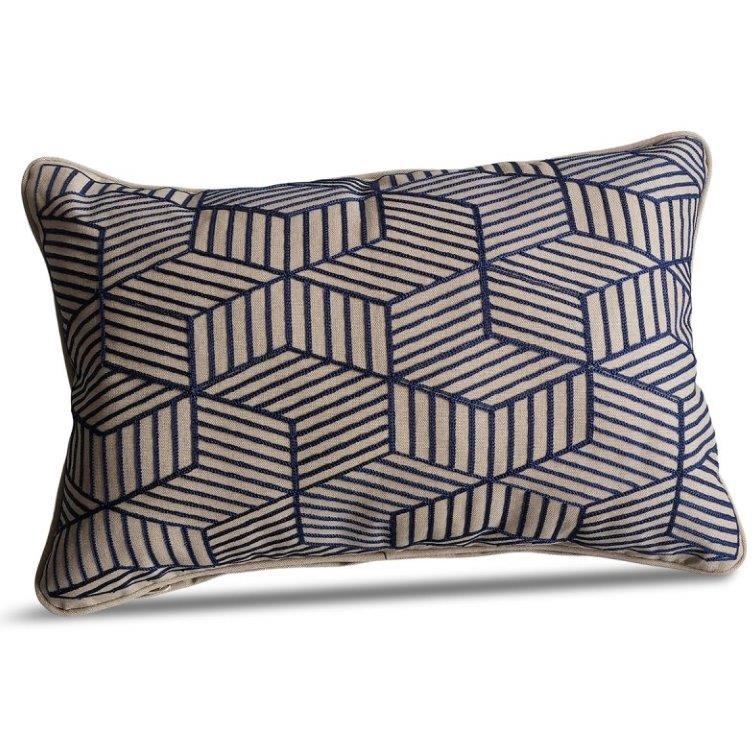 LG Outdoor Blue Striped Cubes 40x60cm Embroidered Scatter Cushion