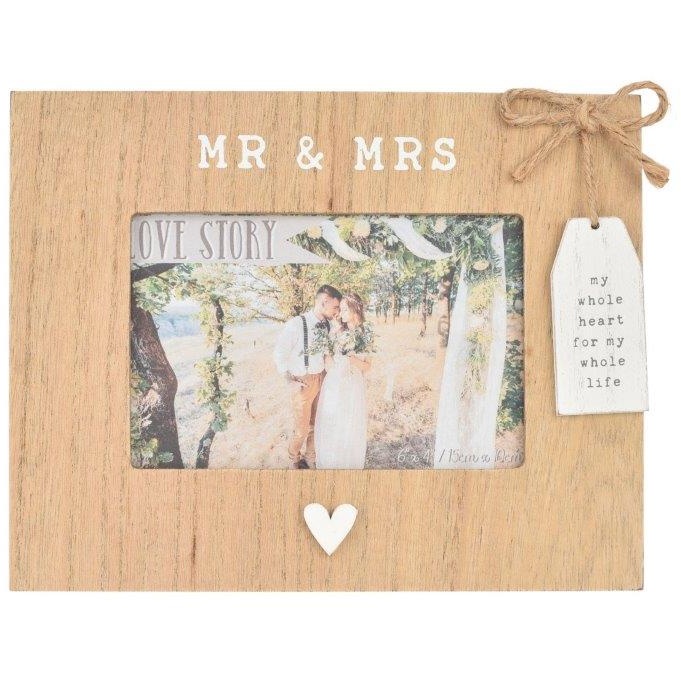 Love Story Wooden Mr & Mrs Photo Frame with Tag - 6 x 4