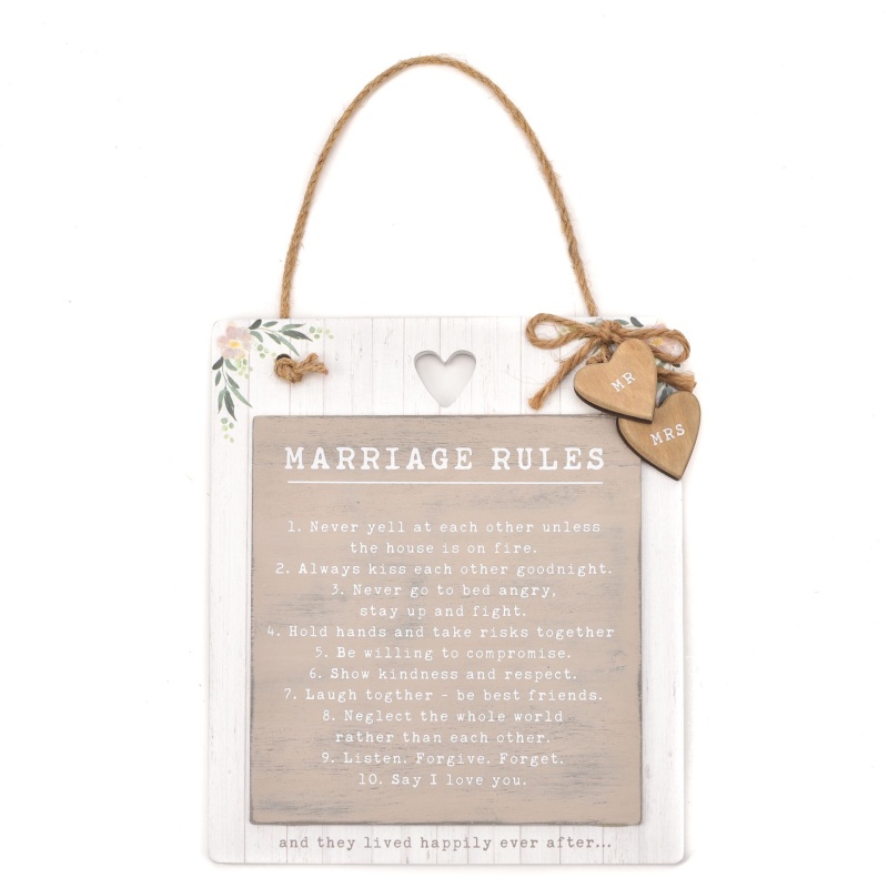 Widdop Love Story Wooden Marriage Rules Plaque