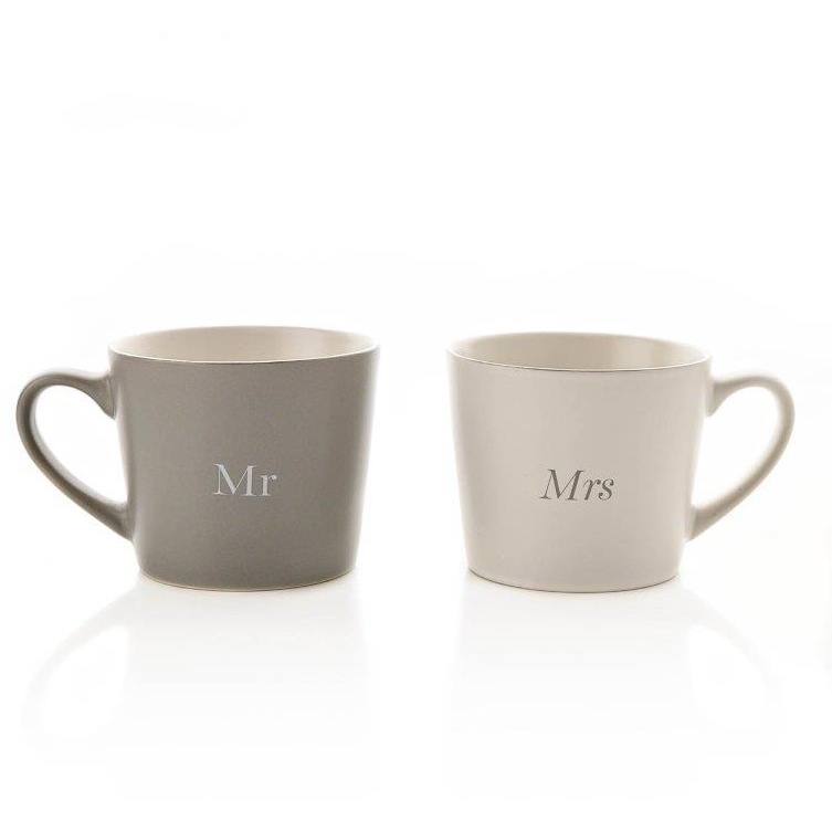 Amore Set Of 2 Grey & White Mugs - Mr & Mrs