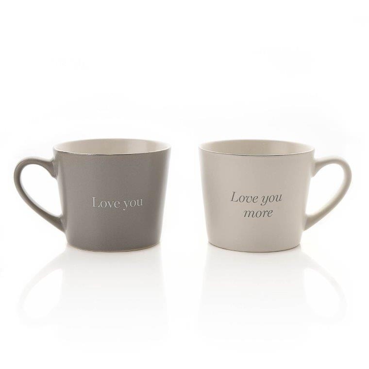Amore Set Of 2 Grey & White Mugs - Love You & Love You More