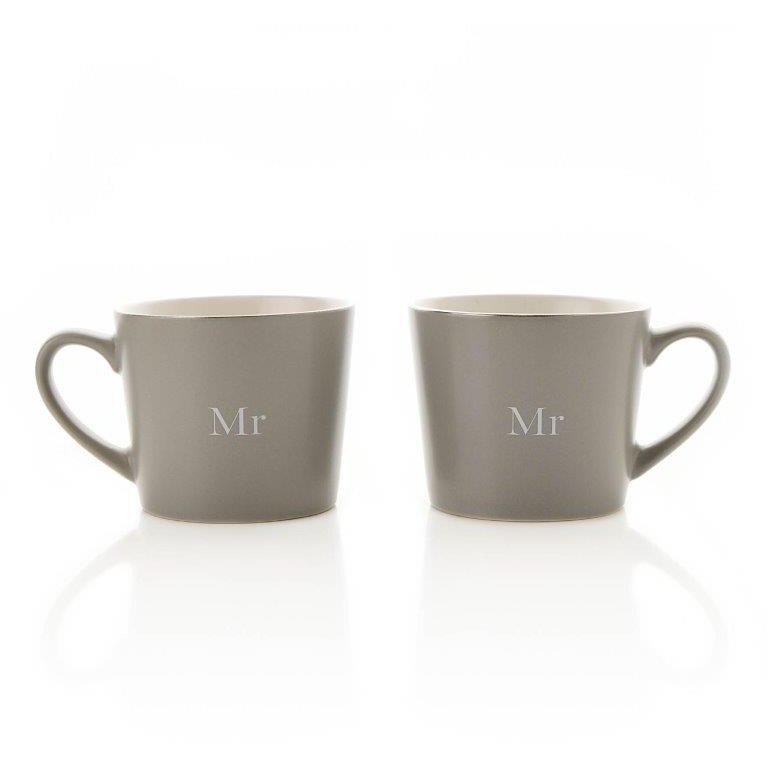 Downtown Amore Set Of 2 Grey Mugs - Mr & Mr