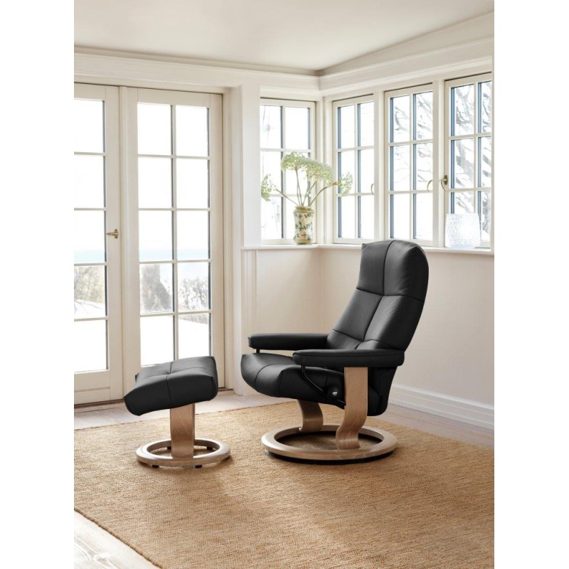 Stressless David Chair With Classic Base - Large - Paloma Leather - With Footstool