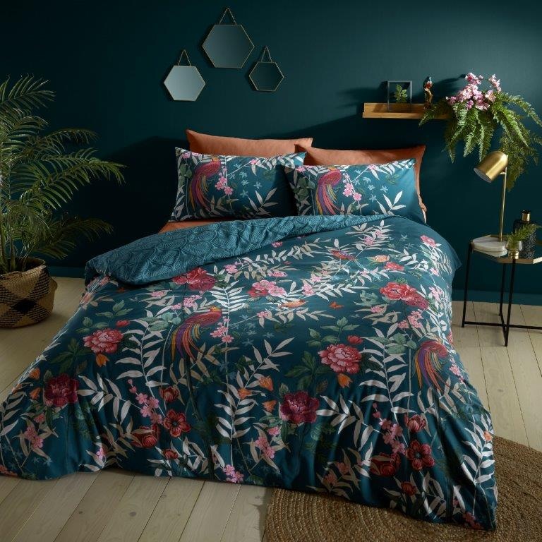 Catherine Lansfield Tropical Floral Birds Reversible Duvet Cover Set - Green - King - Image 3