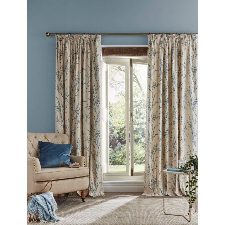 Laura Ashley White Pussy Willow Seaspray Pencil Pleat Curtains - Off - 88X72