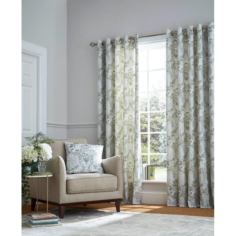 Laura Ashley White Parterre Eyelet Curtains - Sage - 64X90