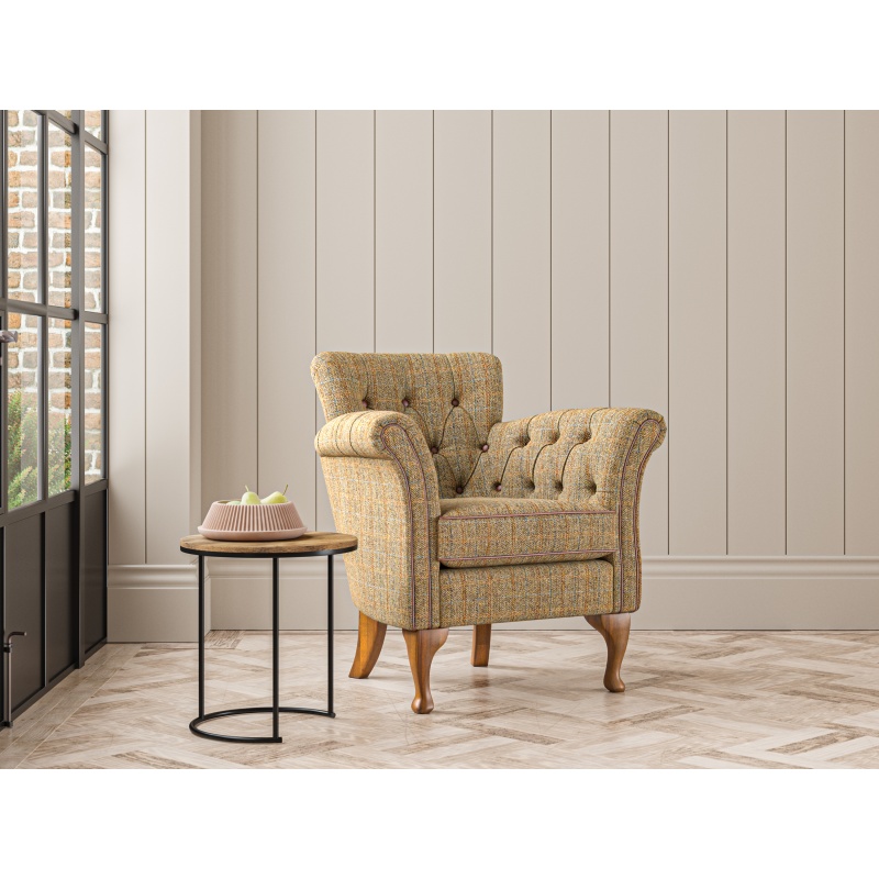 Wood Bros Knapton Armchair in Herringbone Moss with Veneto Rust Trim and Light Oak Feet