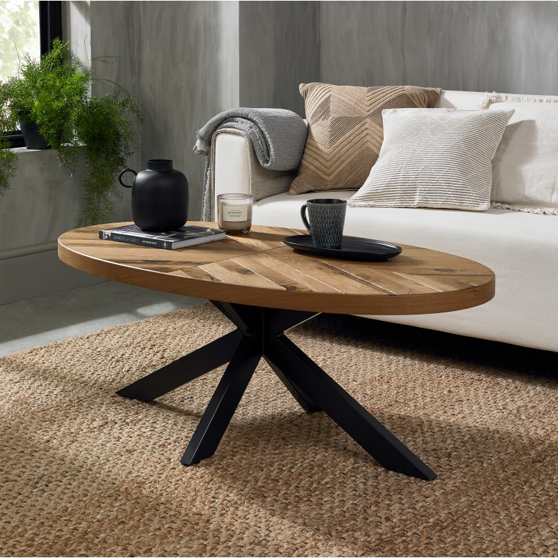 Winnipeg Rustic Oak Oval Coffee Table