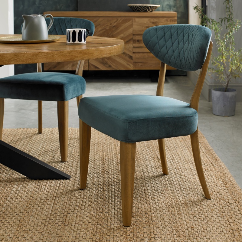 Winnipeg Rustic Oak Upholstered Dining Chair Pair With Gently Flared Backs - Mustard Velluto Velvet
