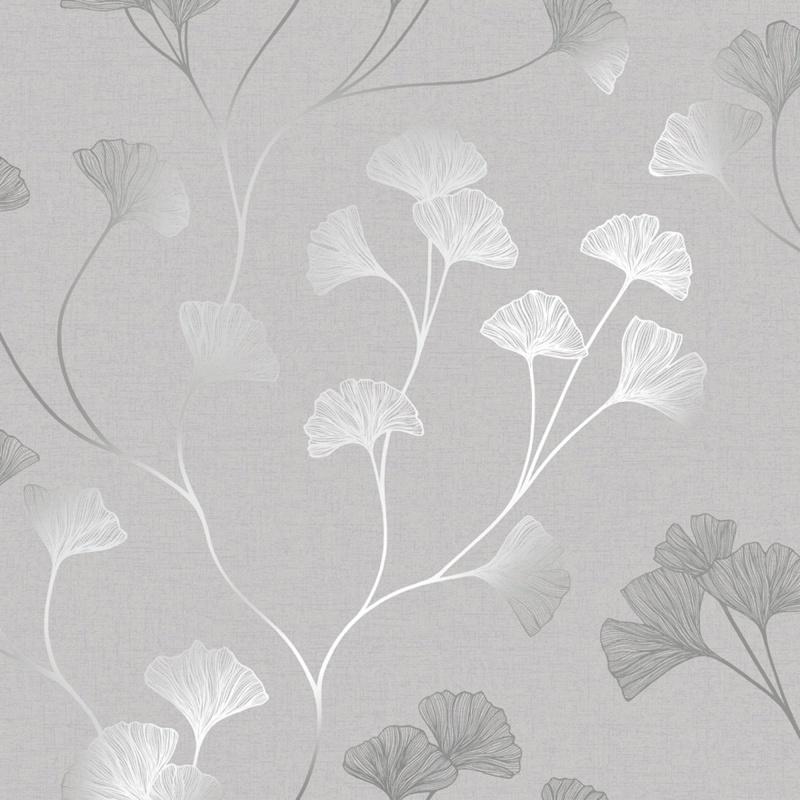 Holden Decor Grey/Silver Glistening Ginkgo Wallpaper